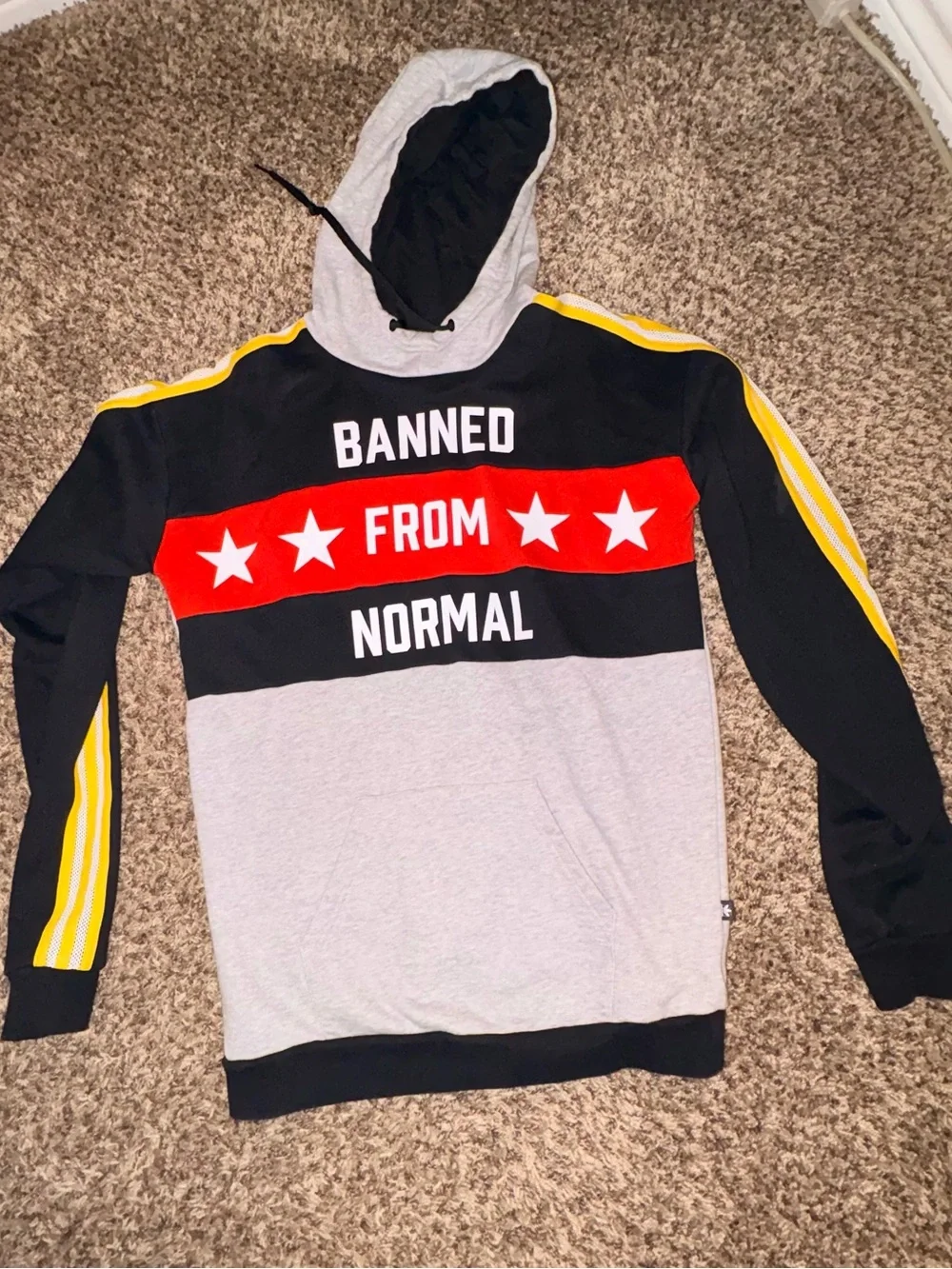 adidas Grey Hoodie with Black Panels & Yellow Stripes